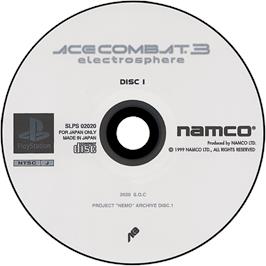 Cartridge artwork for Ace Combat 3: Electrosphere on the Sony Playstation.