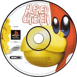 Cartridge artwork for Alfred Chicken on the Sony Playstation.