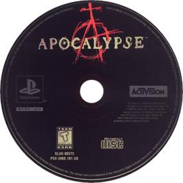 Cartridge artwork for Apocalypse - Starring Bruce Willis on the Sony Playstation.