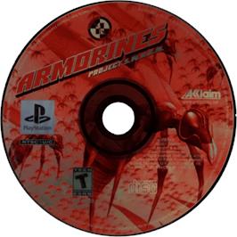 Cartridge artwork for Armorines: Project S.W.A.R.M. on the Sony Playstation.