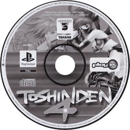 Cartridge artwork for Battle Arena Toshinden 4 on the Sony Playstation.