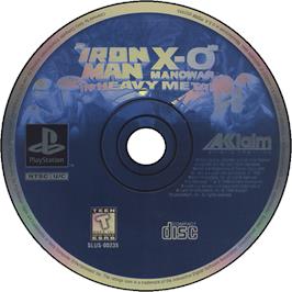 Cartridge artwork for Iron Man / X-O Manowar in Heavy Metal on the Sony Playstation.