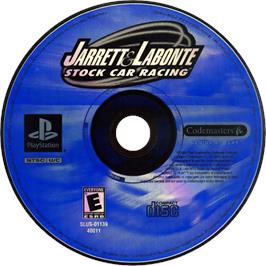 Cartridge artwork for Jarrett and Labonte Stock Car Racing on the Sony Playstation.