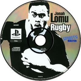 Cartridge artwork for Jonah Lomu Rugby on the Sony Playstation.