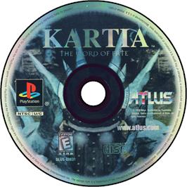 Cartridge artwork for Kartia: The Word of Fate on the Sony Playstation.