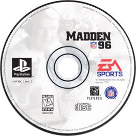 Cartridge artwork for Madden NFL 96 on the Sony Playstation.
