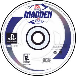 Cartridge artwork for Madden Nfl 2001 on the Sony Playstation.