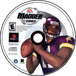 Cartridge artwork for Madden Nfl 2002 on the Sony Playstation.