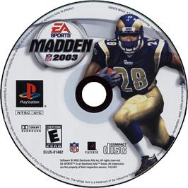 Cartridge artwork for Madden Nfl 2003 on the Sony Playstation.