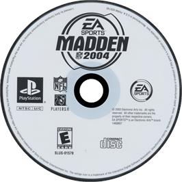 Cartridge artwork for Madden Nfl 2004 on the Sony Playstation.