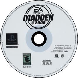 Cartridge artwork for Madden Nfl 2005 on the Sony Playstation.