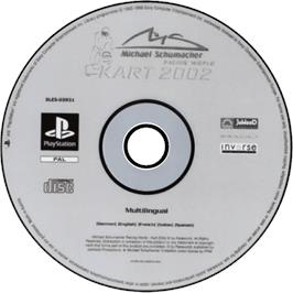 Cartridge artwork for Michael Schumacher Racing World Kart 2002 on the Sony Playstation.