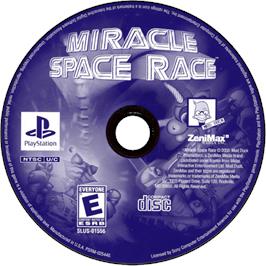 Cartridge artwork for Miracle Space Race on the Sony Playstation.