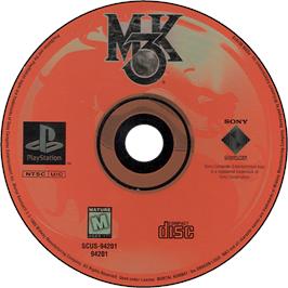 Cartridge artwork for Mortal Kombat 3 on the Sony Playstation.
