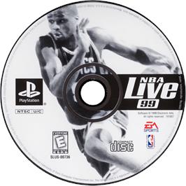 Cartridge artwork for NBA Live 99 on the Sony Playstation.