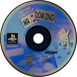 Cartridge artwork for No One Can Stop Mr. Domino on the Sony Playstation.