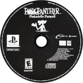 Cartridge artwork for Pink Panther - Pinkadelic Pursuit on the Sony Playstation.