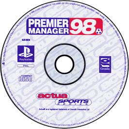 Cartridge artwork for Premier Manager 98 on the Sony Playstation.
