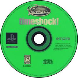 Cartridge artwork for Pro Pinball: Timeshock! on the Sony Playstation.