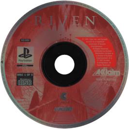 Cartridge artwork for Riven: The Sequel to Myst on the Sony Playstation.