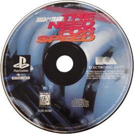 Cartridge artwork for Road and Track Presents - The Need for Speed on the Sony Playstation.