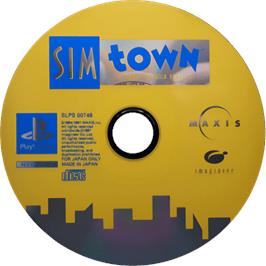 Cartridge artwork for SimTown on the Sony Playstation.