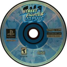 Cartridge artwork for Street Fighter Ex2 Plus on the Sony Playstation.