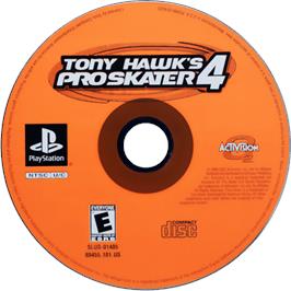 Cartridge artwork for Tony Hawk's Pro Skater 4 on the Sony Playstation.