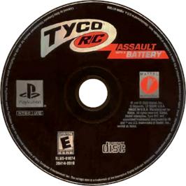 Cartridge artwork for Tyco R/C: Assault with a Battery on the Sony Playstation.