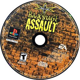 Cartridge artwork for WCW Backstage Assault on the Sony Playstation.