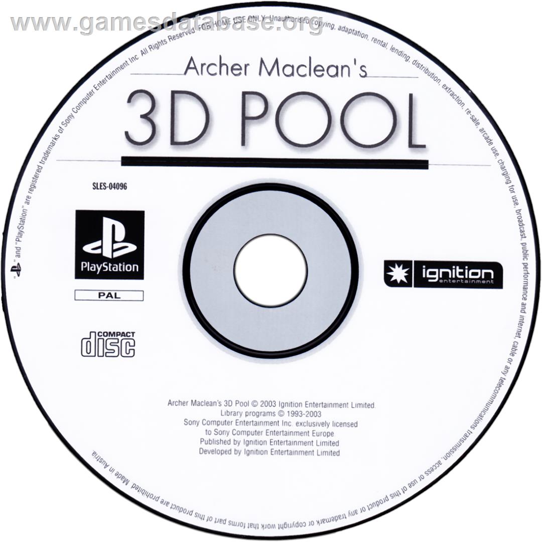 Archer Maclean's 3d Pool - Sony Playstation - Artwork - Cartridge
