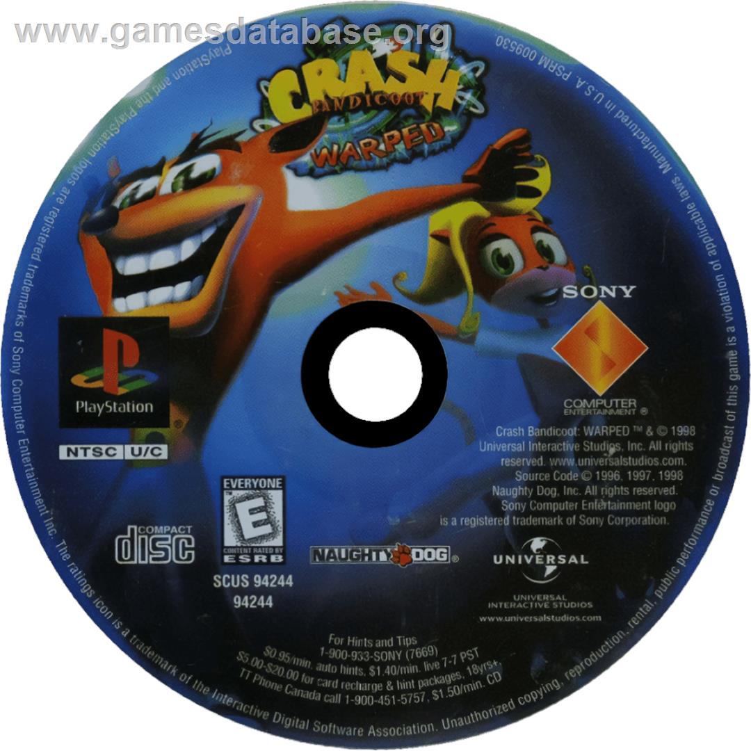 Crash Bandicoot 3 - Warped - Sony Playstation - Artwork - Cartridge