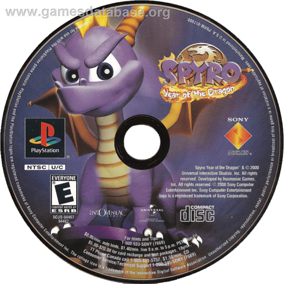 Spyro: Year of the Dragon - Sony Playstation - Artwork - Cartridge