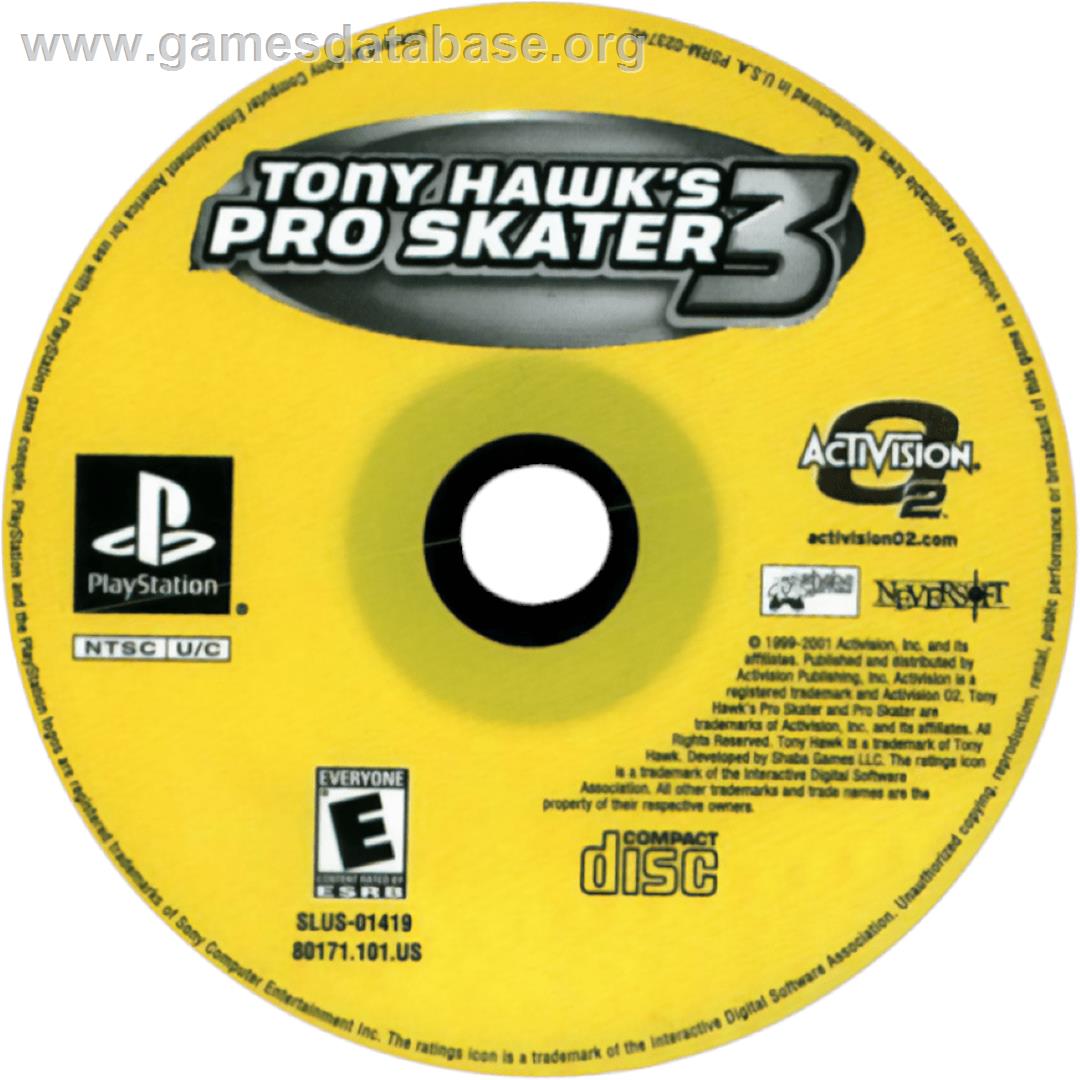 Tony Hawk's Pro Skater 3 - Sony Playstation - Artwork - Cartridge
