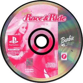 Artwork on the Disc for Barbie: Race and Ride on the Sony Playstation.