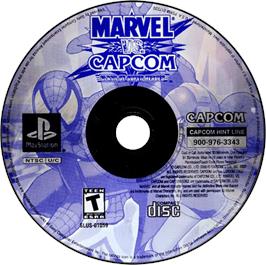 Artwork on the Disc for Marvel vs. Capcom: Clash of Super Heroes on the Sony Playstation.