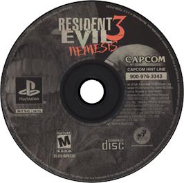 Artwork on the Disc for Resident Evil 3: Nemesis on the Sony Playstation.