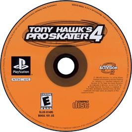 Artwork on the Disc for Tony Hawk's Pro Skater 4 on the Sony Playstation.