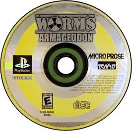 Artwork on the Disc for Worms Armageddon on the Sony Playstation.