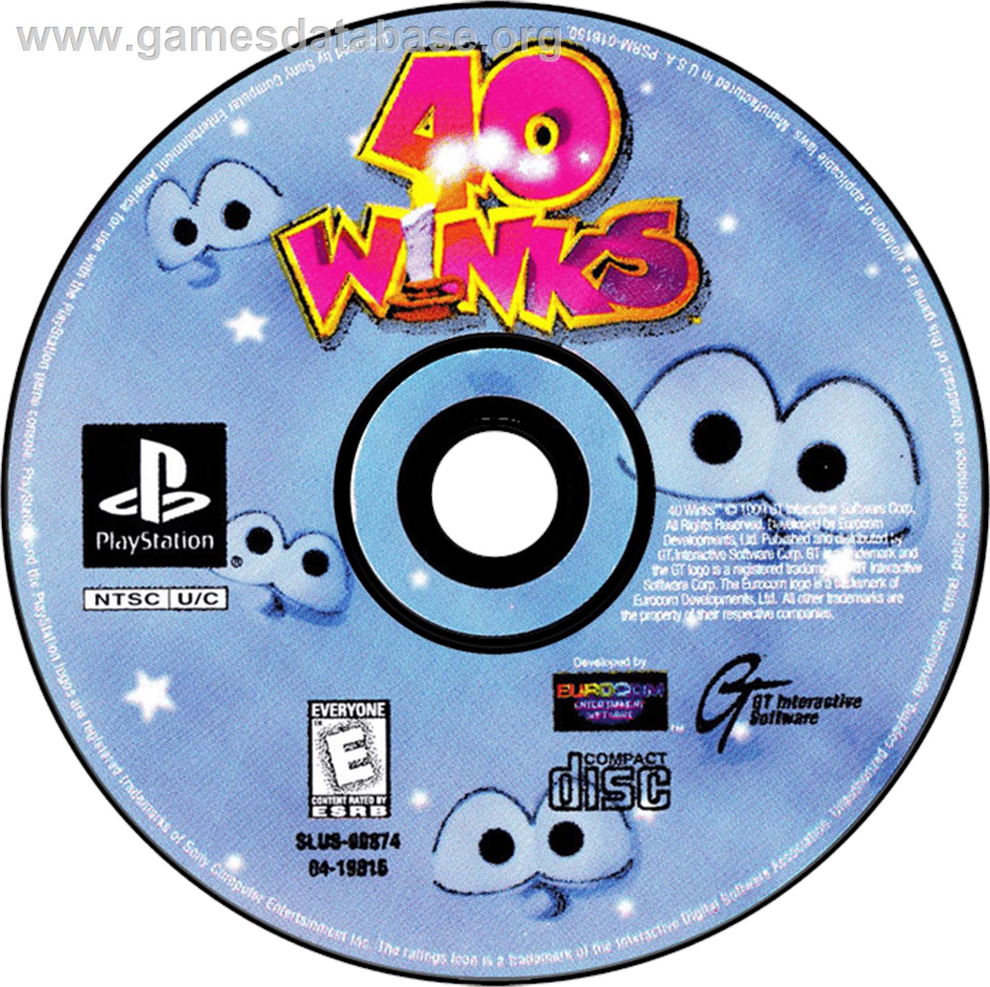 40 Winks - Sony Playstation - Artwork - Disc