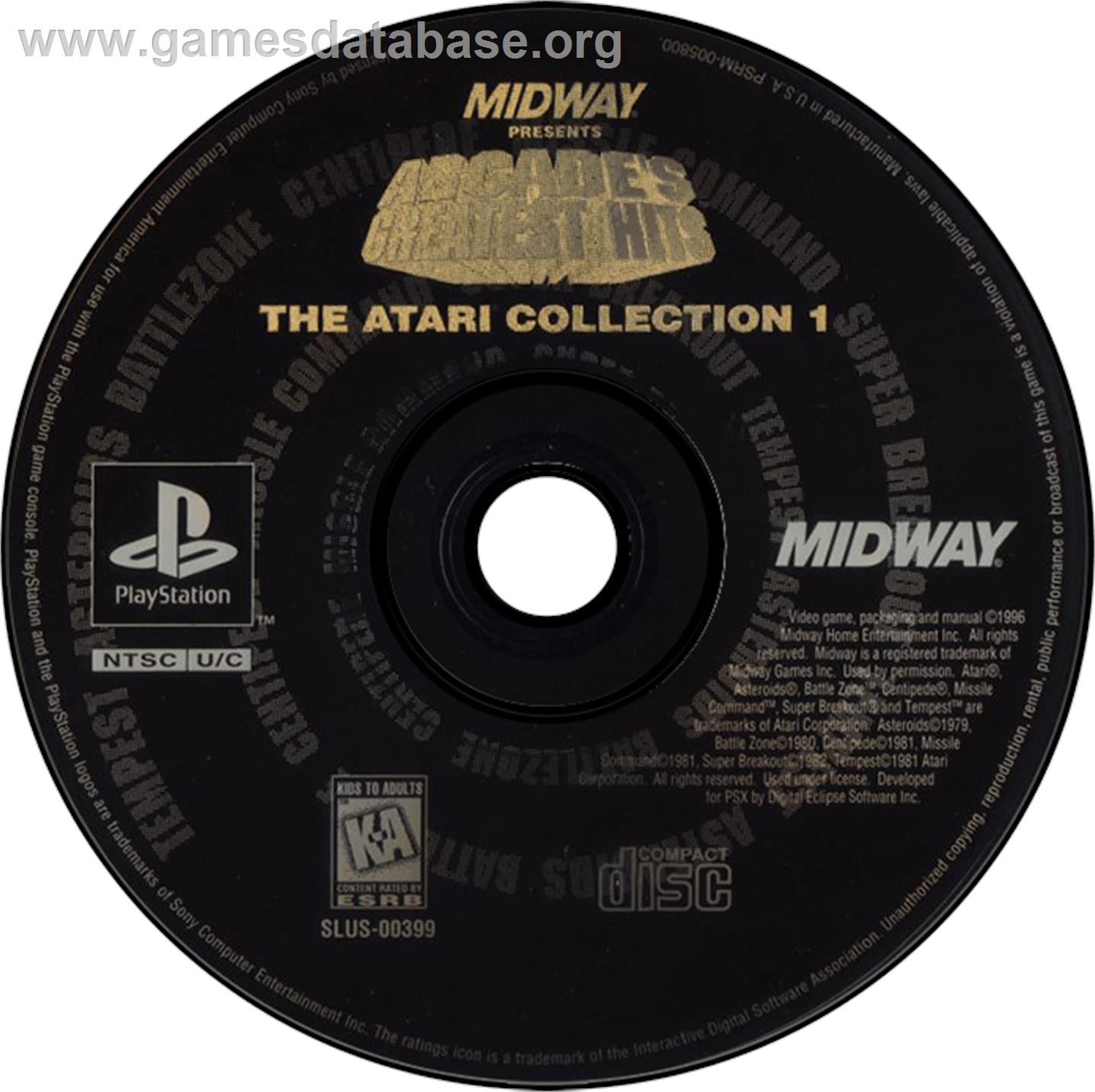 Arcade's Greatest Hits: The Atari Collection 1 - Sony Playstation - Artwork - Disc