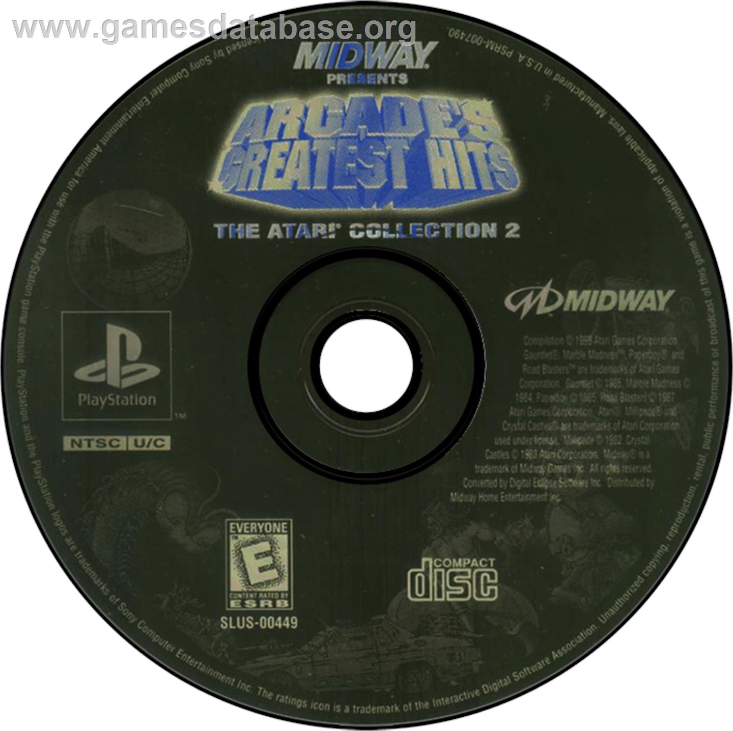 Arcade's Greatest Hits: The Atari Collection 2 - Sony Playstation - Artwork - Disc