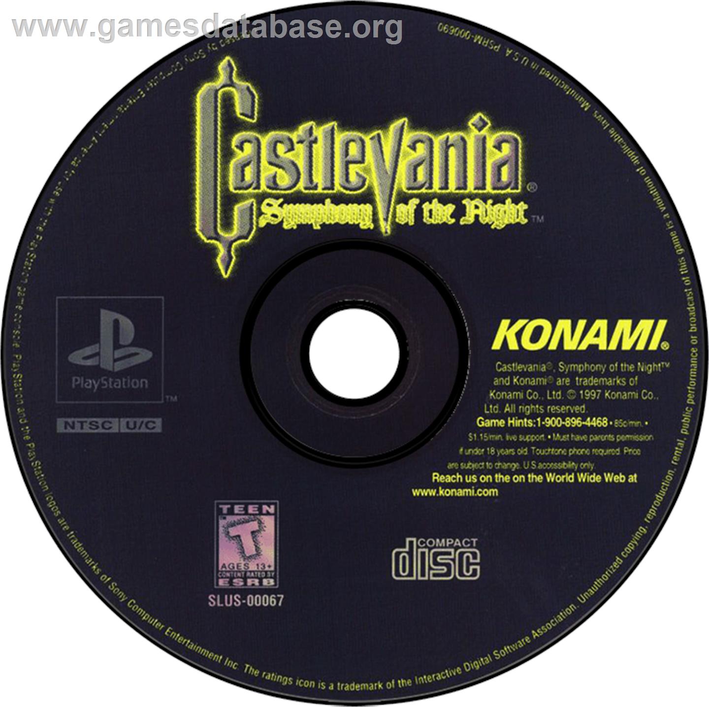 Castlevania: Symphony of the Night - Sony Playstation - Artwork - Disc