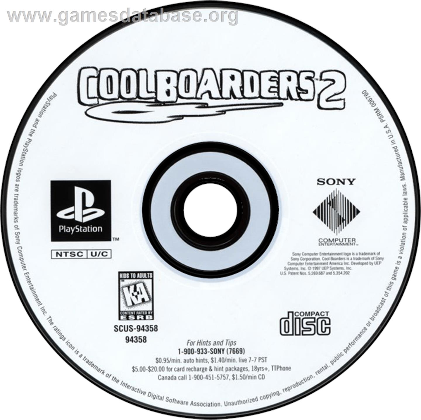 Cool Boarders 2 - Sony Playstation - Artwork - Disc