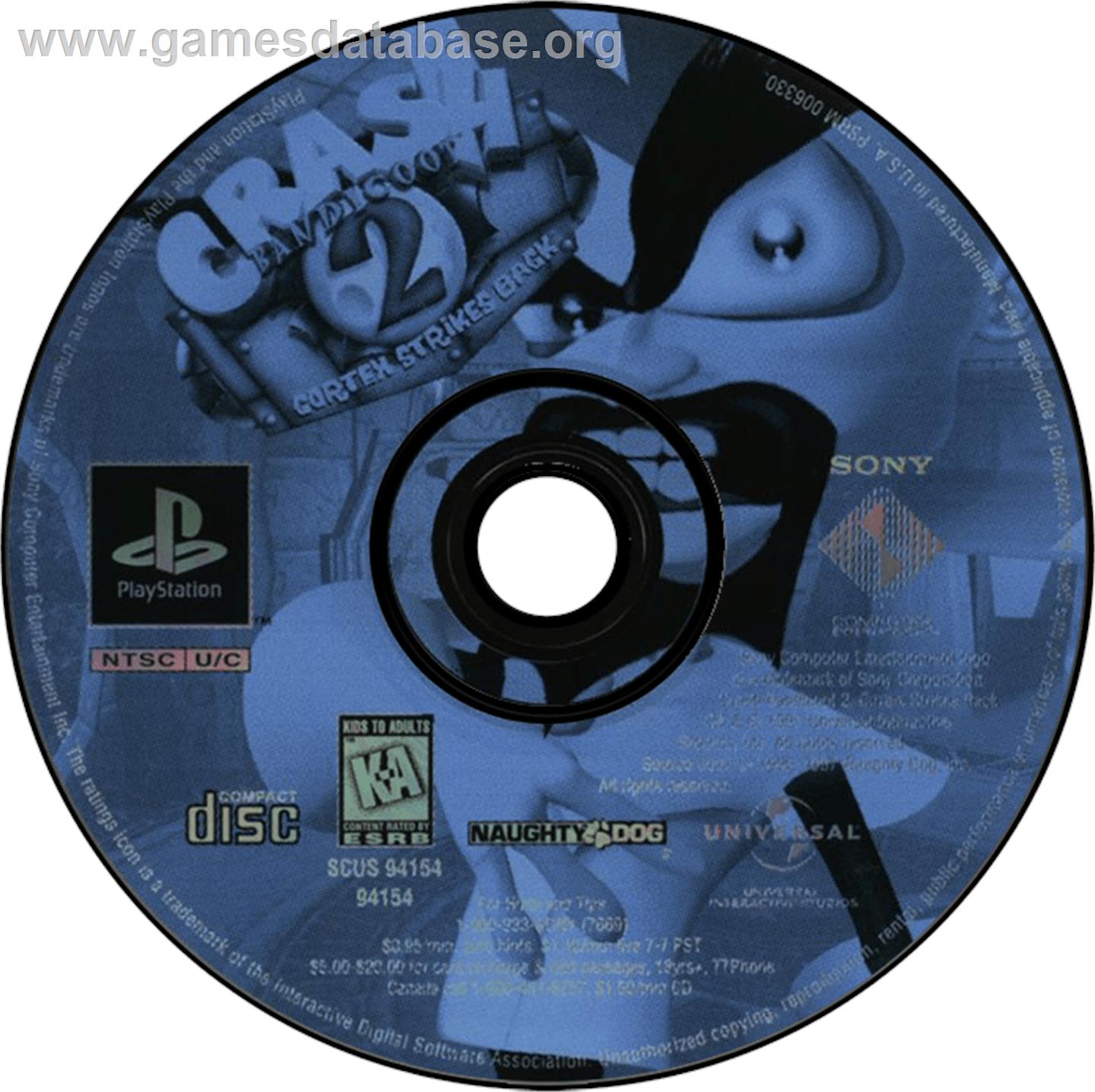 Crash Bandicoot 2: Cortex Strikes Back - Sony Playstation - Artwork - Disc