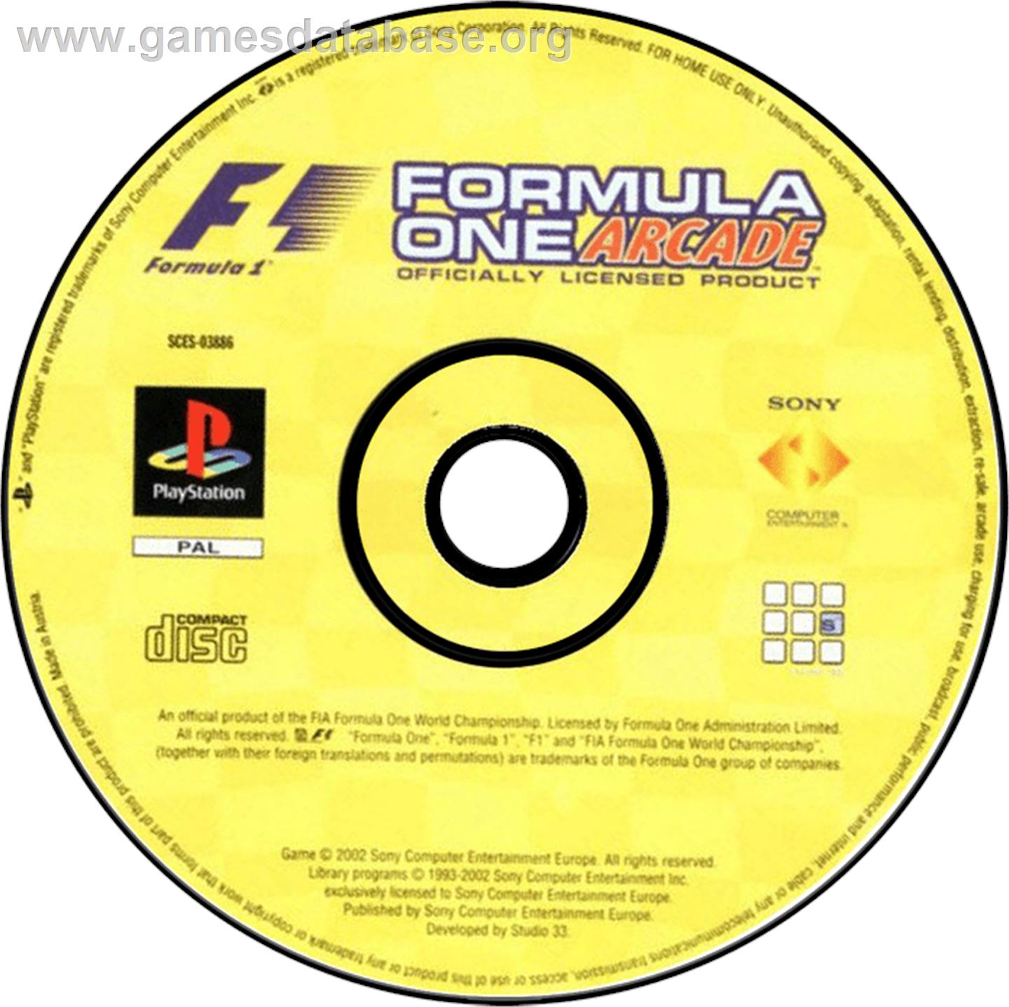 Formula One Arcade - Sony Playstation - Artwork - Disc