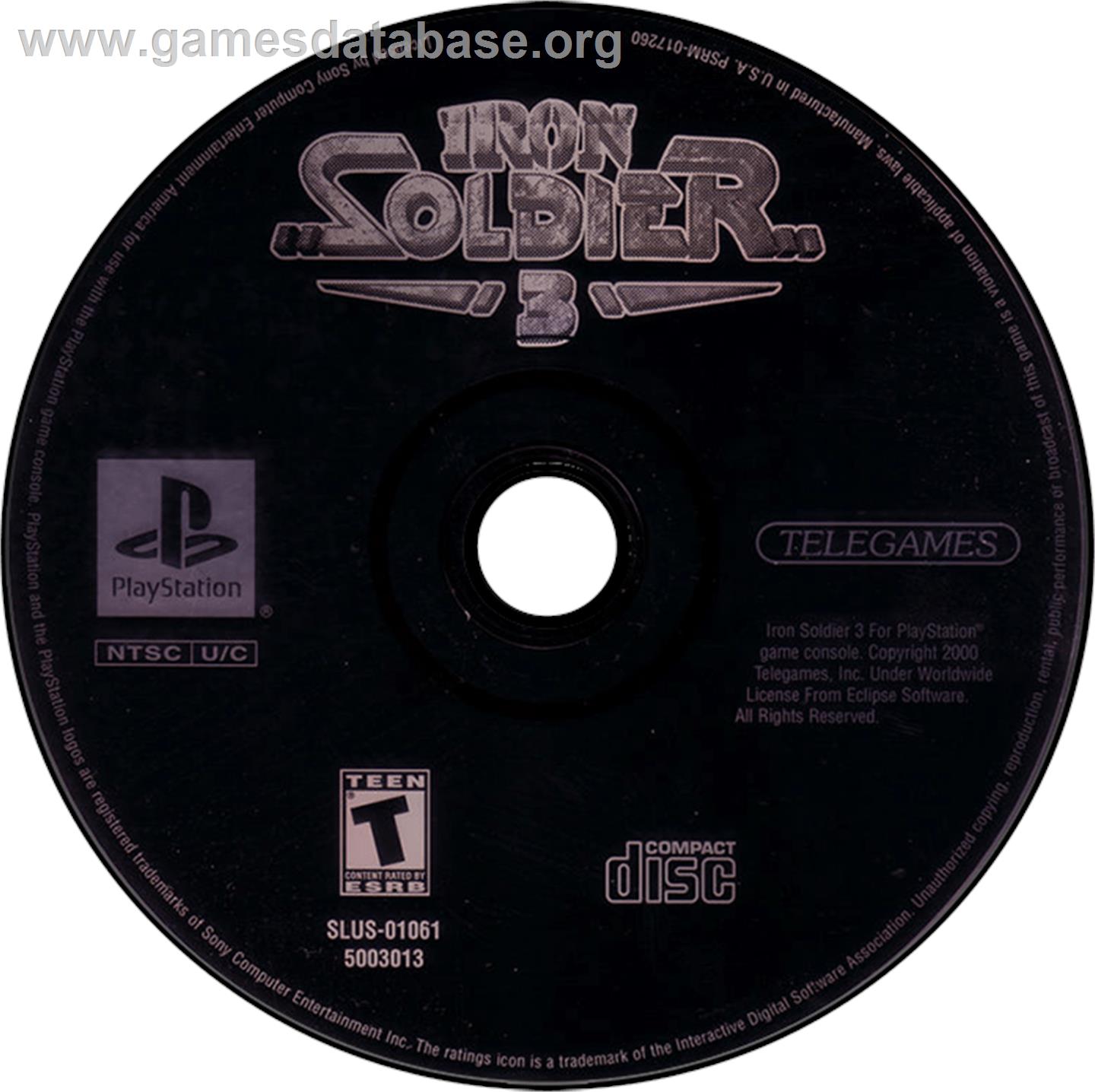 Iron Soldier 3 - Sony Playstation - Artwork - Disc