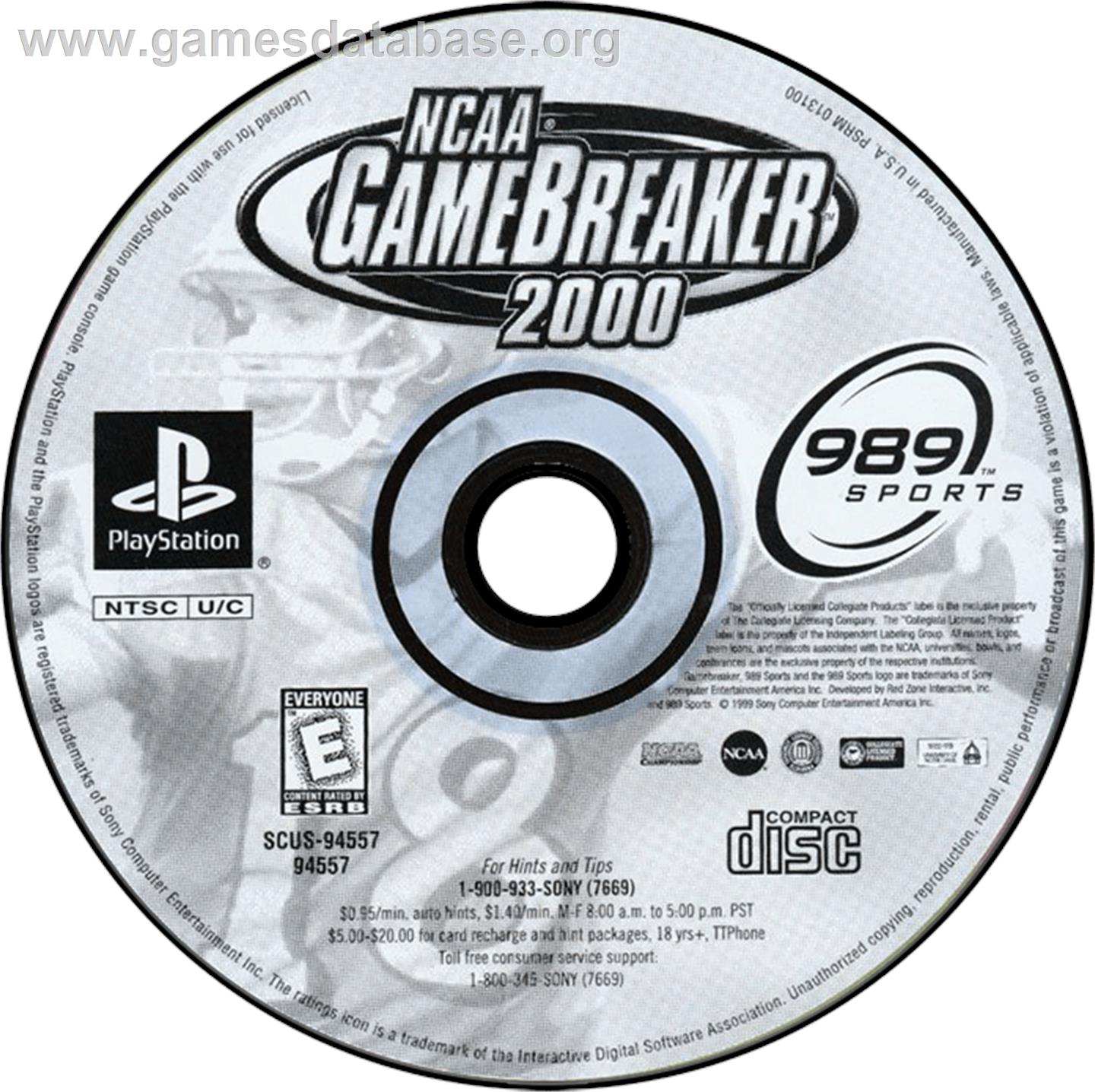 NCAA GameBreaker 2000 - Sony Playstation - Artwork - Disc