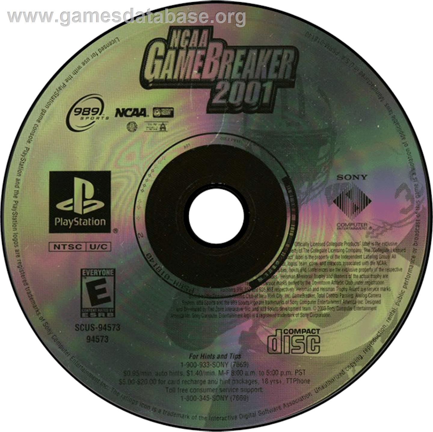 NCAA GameBreaker 2001 - Sony Playstation - Artwork - Disc