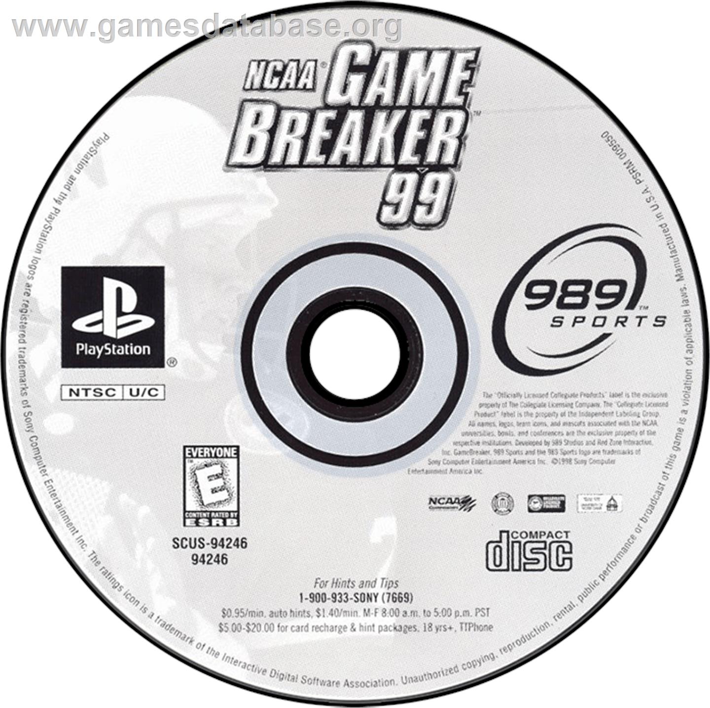NCAA GameBreaker 99 - Sony Playstation - Artwork - Disc